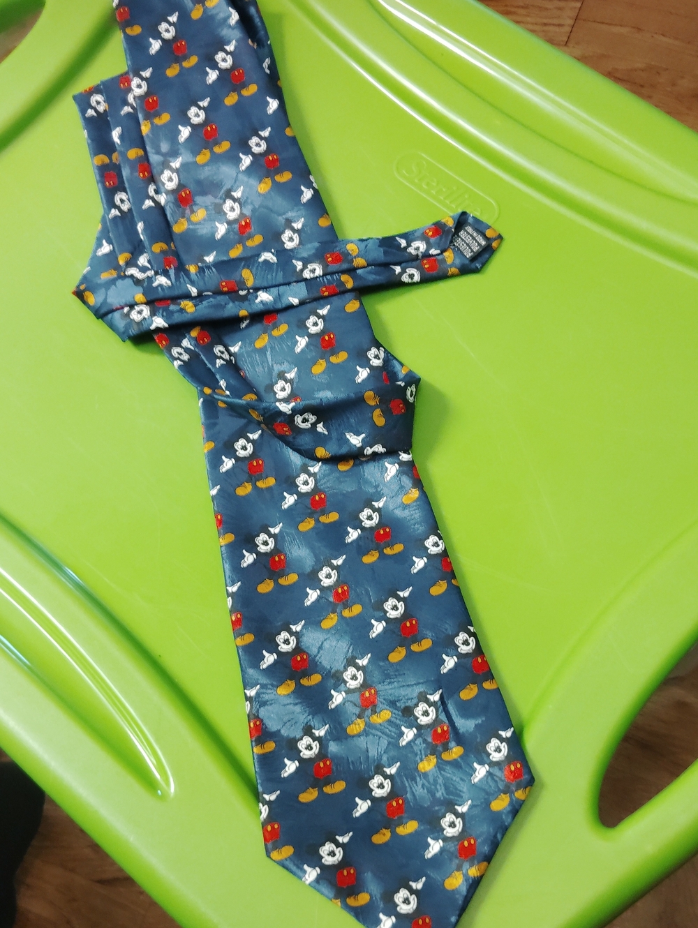 Disney Navy Blue Mickey Mouse Print Kids Tie with Red and Yellow Accents